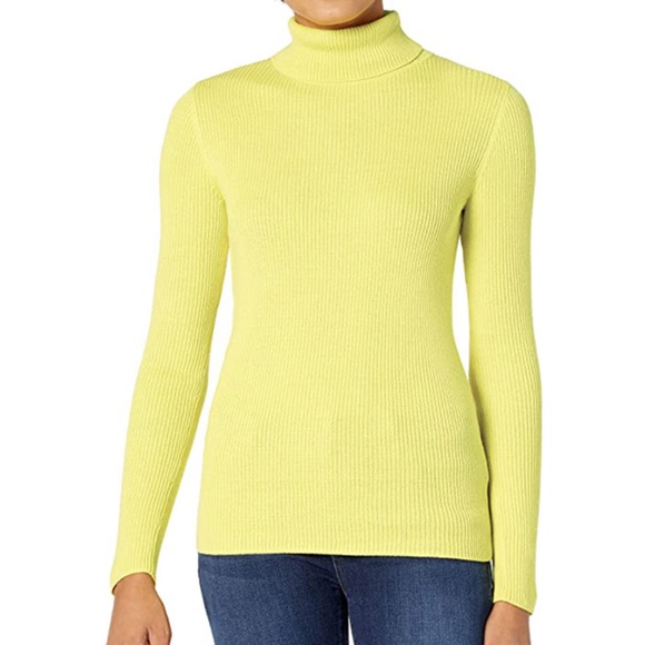 NEW: Yellow Fitted Rib Knit Turtleneck Sweater - Picture 3 of 4